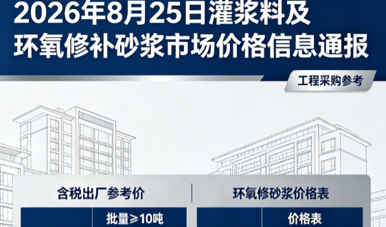 广丰2026年8月25日灌浆料及环氧修补砂浆市场价格信息通报